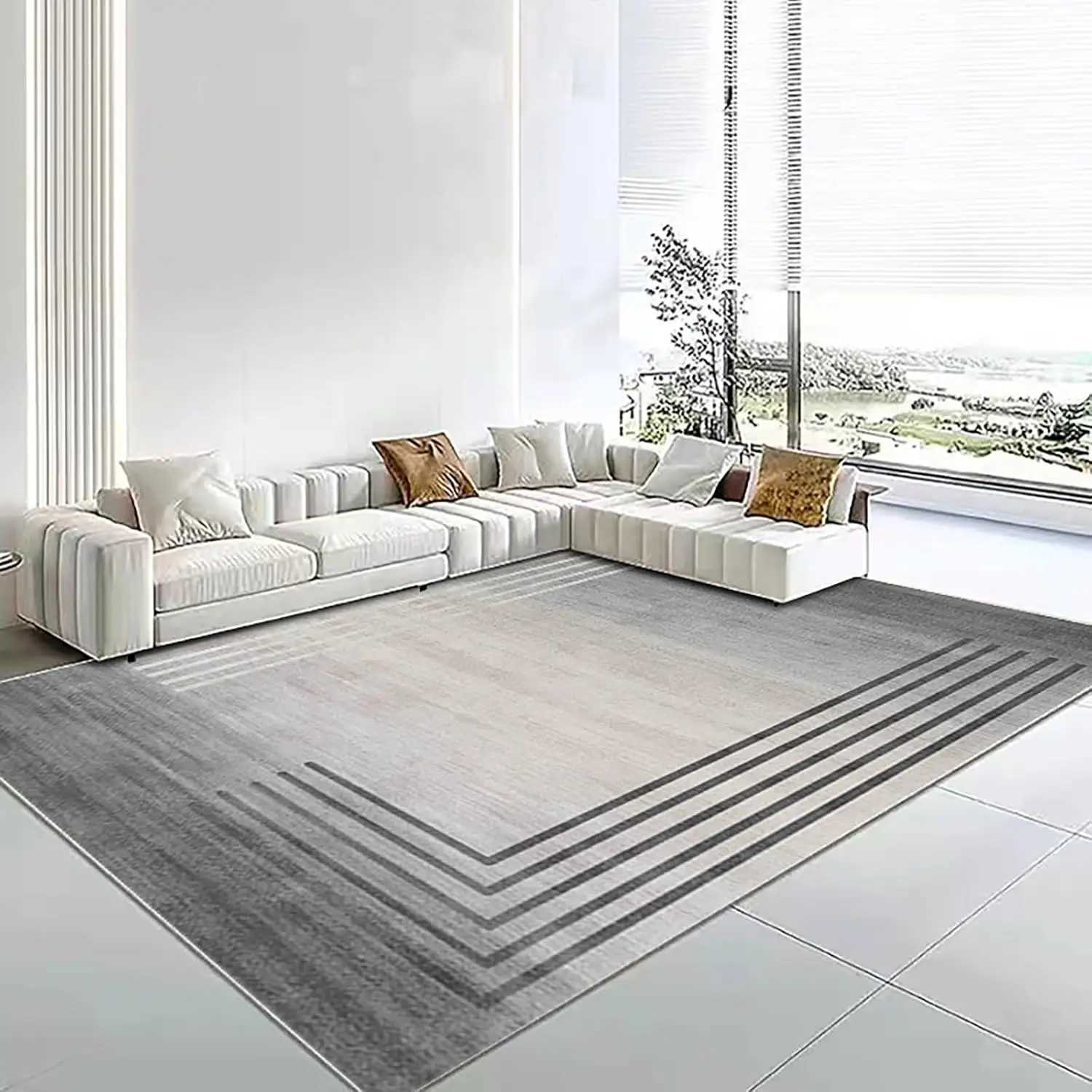 Gray Geometric Carpet for Living Room Bedroom NonSlip Large Area Rug Customizable Home Decor Floor Mat Soft Comfortable R250528 C251007