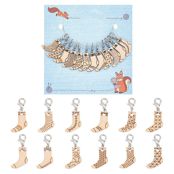 12Pcs 12 Style Sock Pendant Locking Stitch Markers
