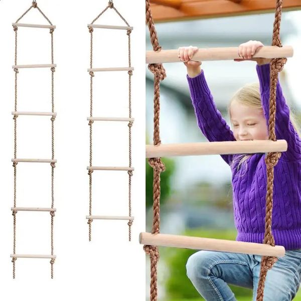 Kids Fitness Toy Wooden Rope Ladder Multi Rungs Climbing Game Toy Outdoor Training Activity Safe Sports Rope Swing Swivel Rotary 240904