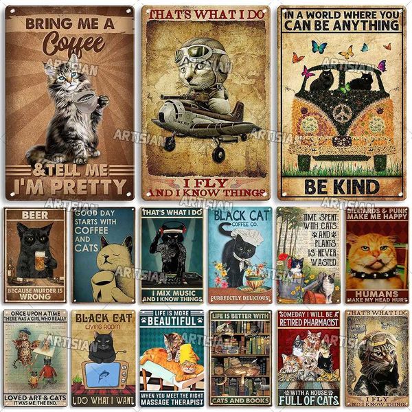 CAT ARTISIAN BLAT CAT RETRO METAL Poster engraçado Pet Vintage Decorativo Sign Garage Bar Pub Club Kitchen Homem Homem Cave Decoração de par