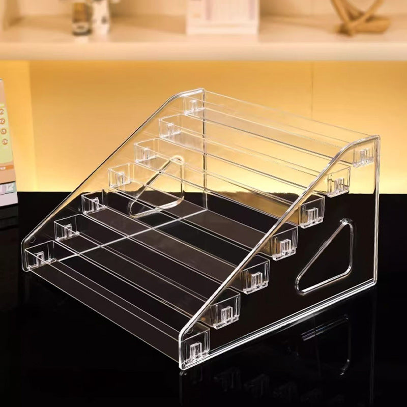 ladder style transparent storage box allowing your small items to appear in a ladder manner