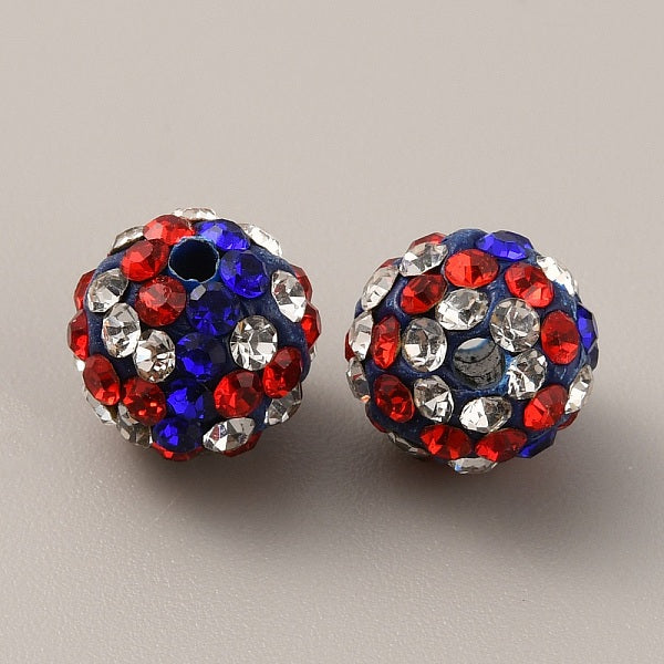 Independence Day Theme Polymer Clay Rhinestone Round Beads