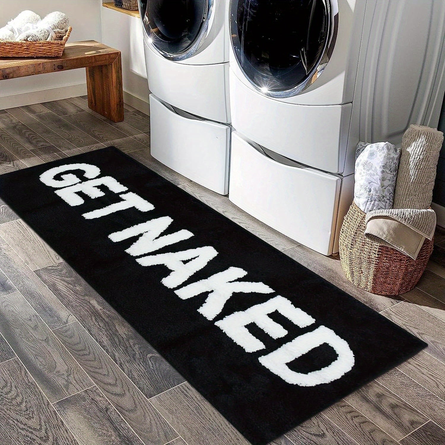 TEMU Black Get Naked Bath Mat, Long Runner Mat For Bathroom, Cute Fun Rug, Water Absorbent Non-slip Microfiber