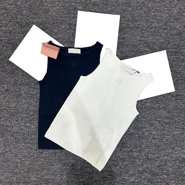 Embroidery Knitted Top Spring Summer High Elastic Tight Tanks Women Sport Yoga Singlet