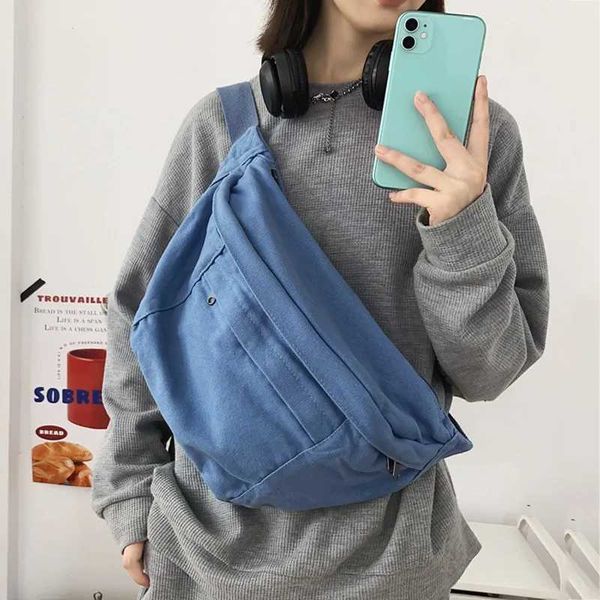 Fi Trend Waist Bag Womens Canvas Waist Bag Phe Bag Street Hip Hop Belt Large Capacity Neutral Cross Style Ch Bag Y241210