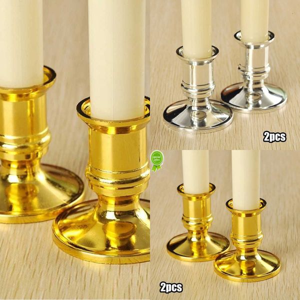 New 2Pcs Pillar Gold Sliver Traditional Shape Taper Standard Candlestick Plastic Candle Holders Dinner Decor