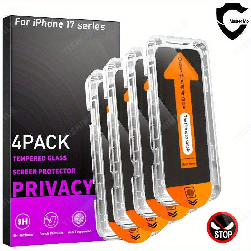 TEMU 4pcs 9h Privacy Tempered Glass Screen Protector For Iphone 13-14-15-16-17 Plus-pro-pro Max-17 Air-16e Series, Anti-spy, Full Coverage,