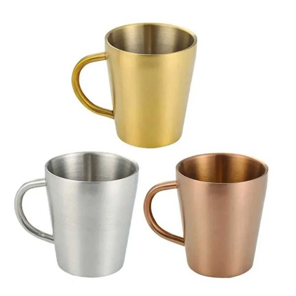 304 Stainless Steel Water Cup Double-Layer Beer Cup Dining Drinkware gs 300ml With Handle Coffee gs Z250114