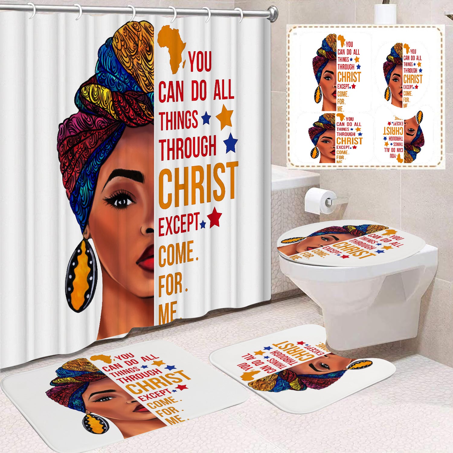 YL-37491 Shower Curtain African Girl Home Bathroom Decoration Curtain Toilet Floor Mat Toilet Non-slip Floor Mat