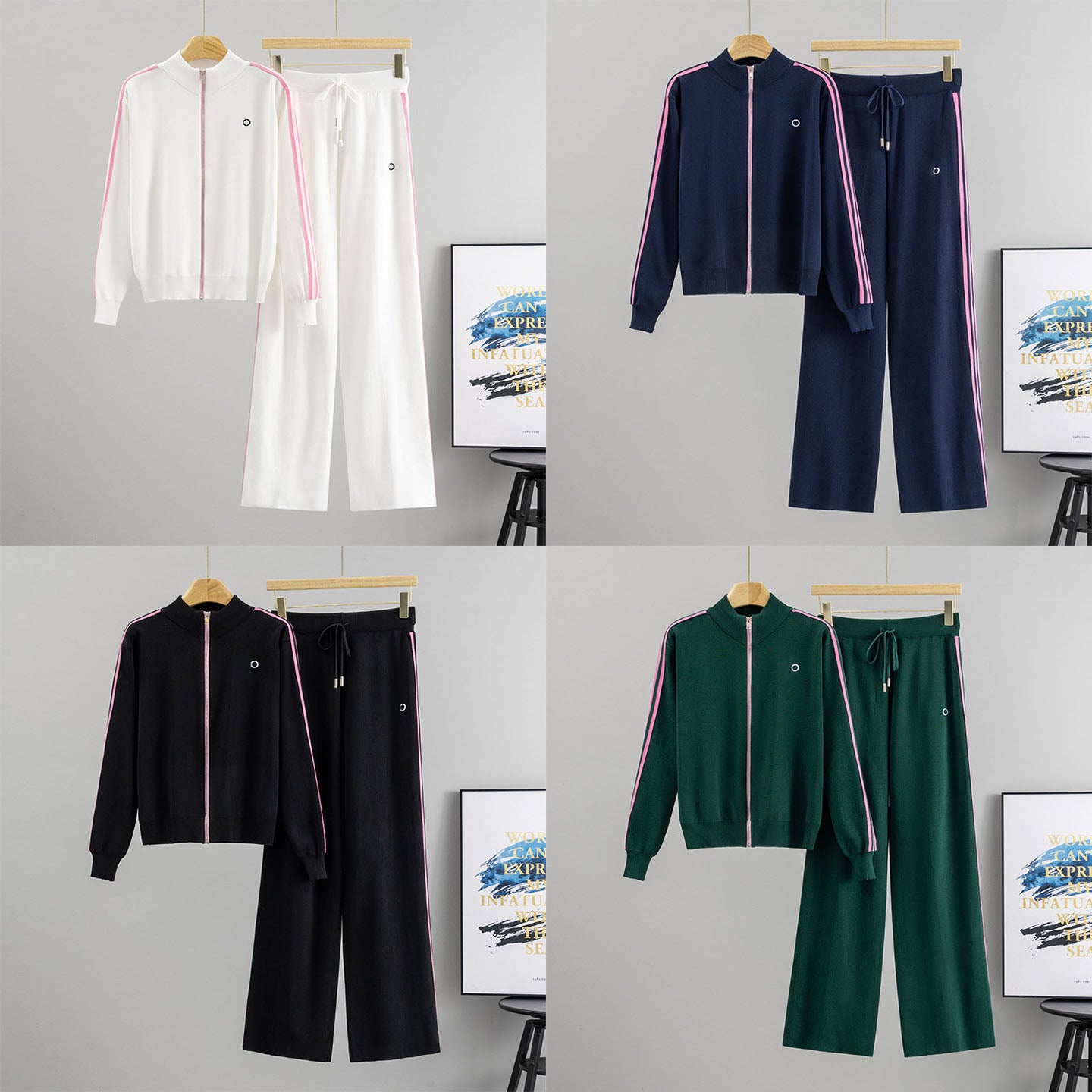 Designer Womens Tracksuit Letter Embroidery Zipper Cardigan Straight-leg Elastic Waist Sweatpants Casual Loose Knitted Autumn Two Pieces Set