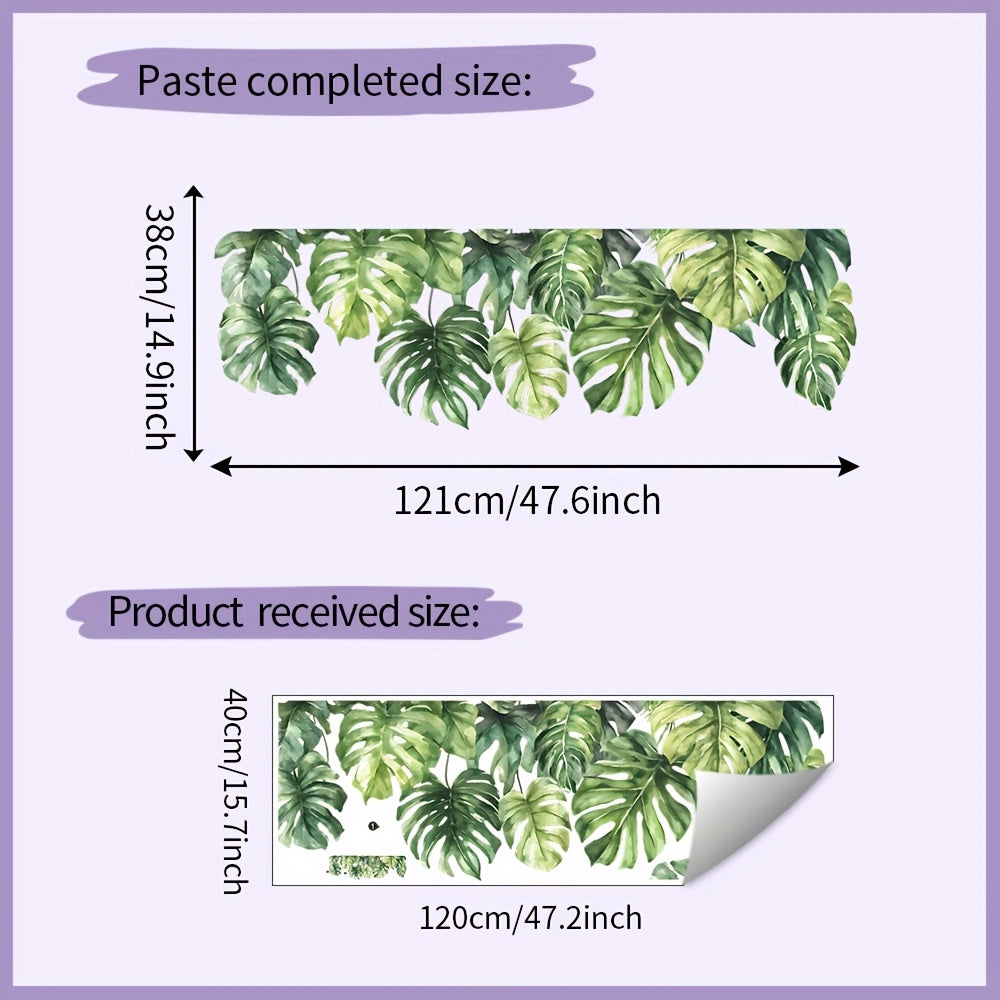 TEMU Green Plant Wall Sticker - Monstera Leaf Design, Removable Waterproof Pvc Decal For Living Room Bedroom Study Office & Interior Wall Décor, 15.7