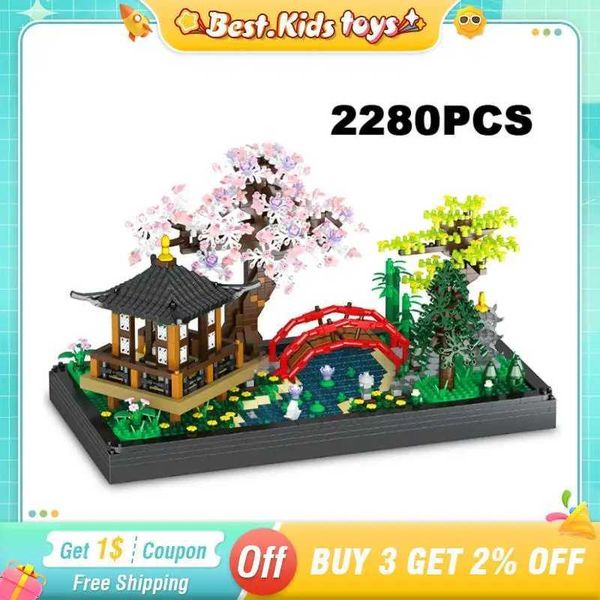 Blocks DIY Creative Zen Kingdom Garden Building Blocks Bonsai Trees Street View Courtyard Potted Bouquet Assembly Bricks Childrens Toy Decor