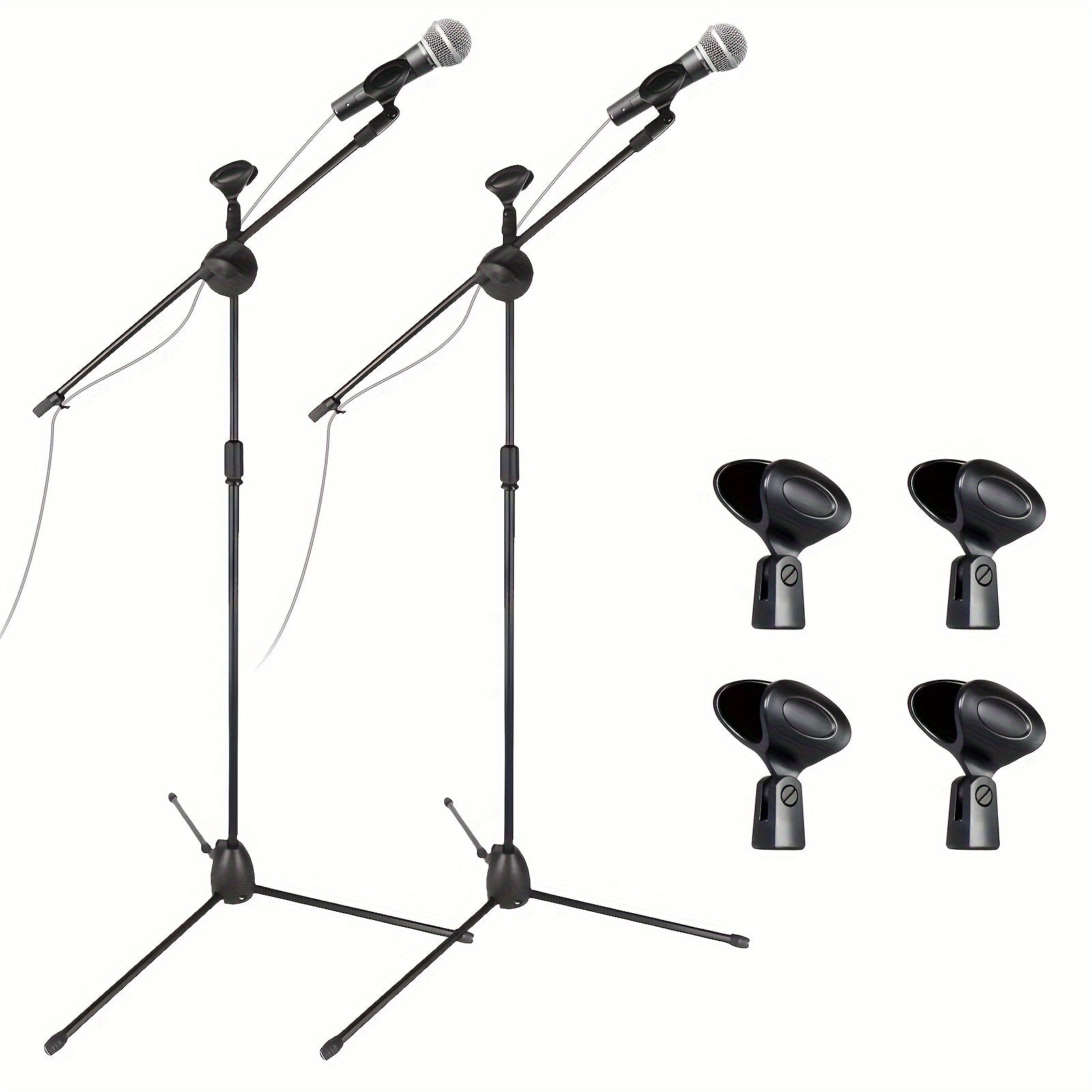 TEMU Pair Of Universal Adjustable Tripod Microphone Stand - Heavy Duty Lightweight Professional Compact Extendable Floor Standing Boom Mic Holder For