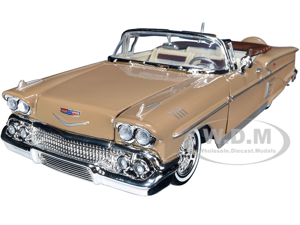 1958 Chevrolet Impala Convertible Lowrider Light Brown with Cream Interior "Get Low" Series 1-24 Diecast Model Car by Motormax