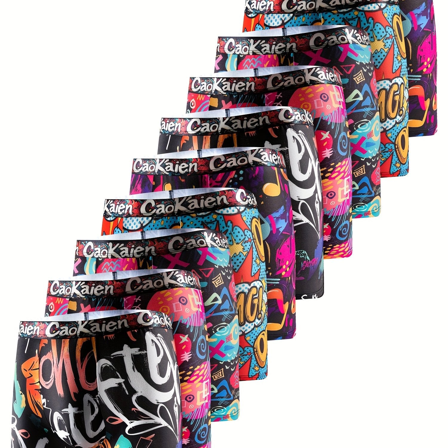 TEMU 10-pack Men's Long Boxer Briefs - Breathable, Stretchy, Geometric Pattern, Fit Underwear For Casual Attire, Comfortable Underwear | Vibrant