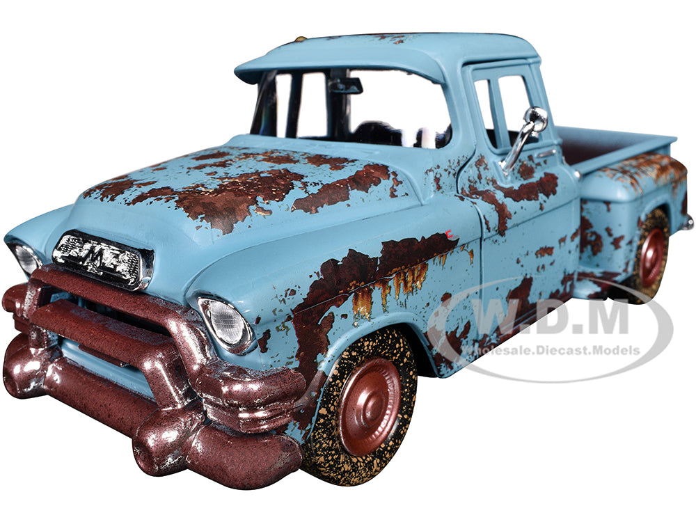 1955 GMC Blue Chip Pickup Truck Matt Blue (Rusted) "Weathered Treasures" Series 1-24 Diecast Model Car by Motormax