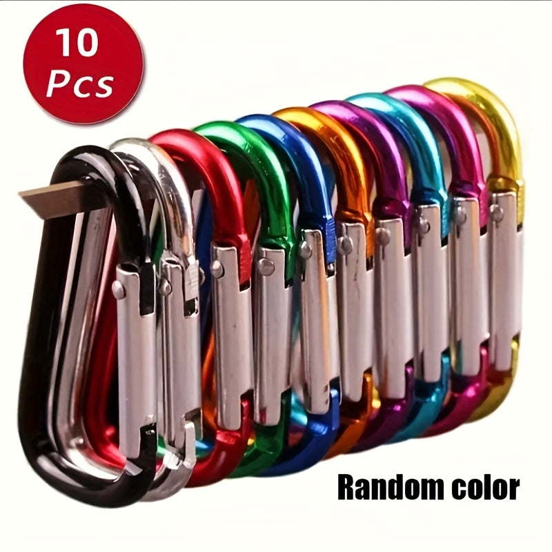 TEMU 10pcs Durable Aluminum D-ring Key Chains With Spring Hooks & Caribbean Clips - Unissed-compatible Key Rings For Keys, Bags, Backpacks - Assorted