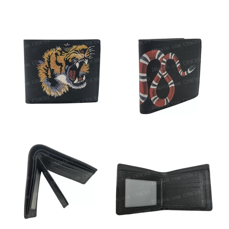 Designer Men Animal Short Wallet Leather Black Snake Tiger Bee Wallets Women Luxurys Purse Wallet Card Holders With Original Box C89C89