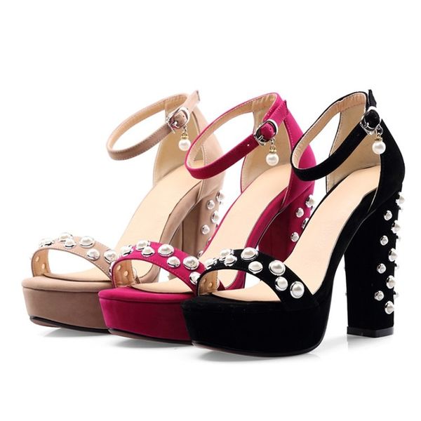 Summer New Large Size 32-46 Shoes Thick High Heels Riveted Open Toe Party Women&#039;s Fashionable Ankle Strap Sandals aee4
