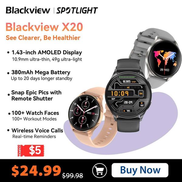 Blackview 2024 new smartwatch X20 watch AMOLED display high fidelity phone call health and fitness tracking Y241114