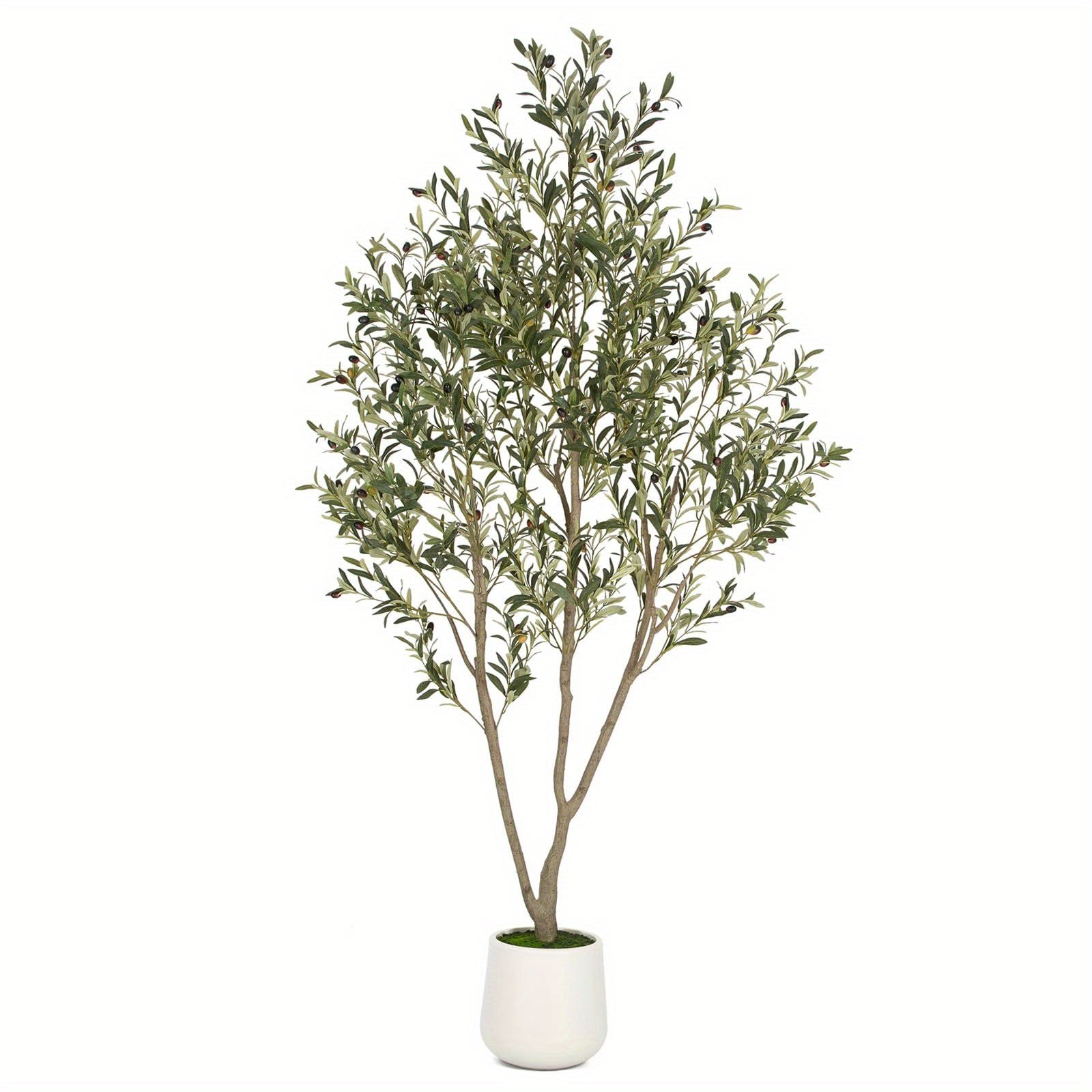 TEMU 7ft Tall Olive Tree With White Planter – Lifelike Artificial Olive Plant With Natural Wood Trunk And Realistic Fruits, Home Office Decor