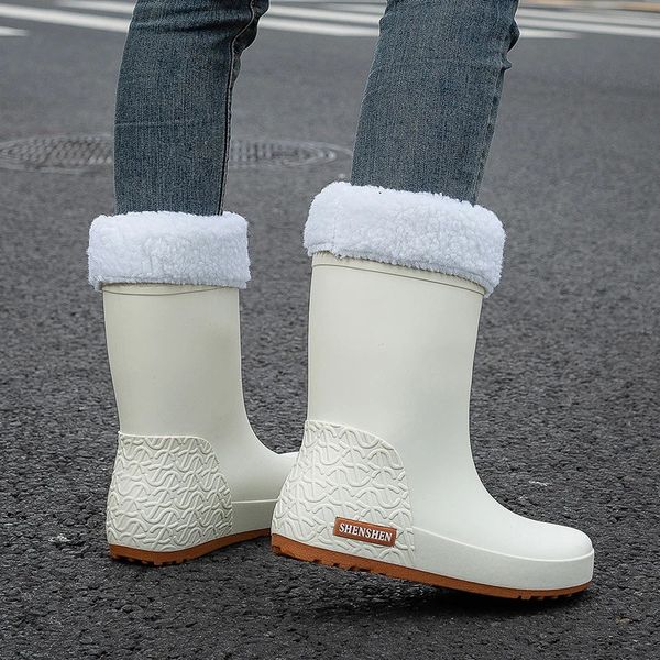 Womens winter warm snow boots fashionable rainy outdoor cotton rubber shoes adult waterproof and anti slip rain boots with a middle tube 241