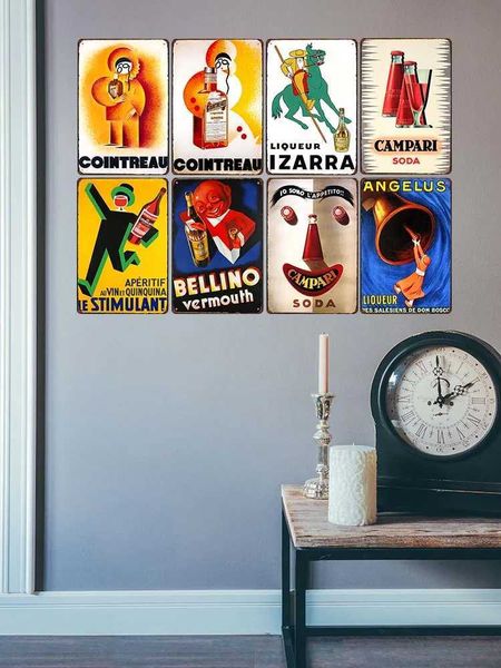 Metal Painting Italian Red Wine Wall Art Metal Poster Vintage Decoration For Bar Pub Club Cafe Home Decor Tin Painting Retro Plates 20x30cmX