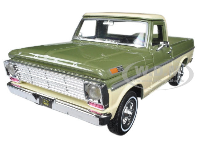 1969 Ford F-100 Pickup Truck Light Green and Cream 1-24 Diecast Model Car by Motormax