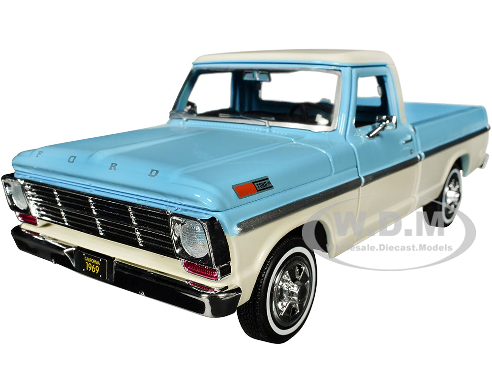 1969 Ford F-100 Pickup Truck Light Blue and Cream "Timeless Legends" Series 1-24 Diecast Model Car by Motormax