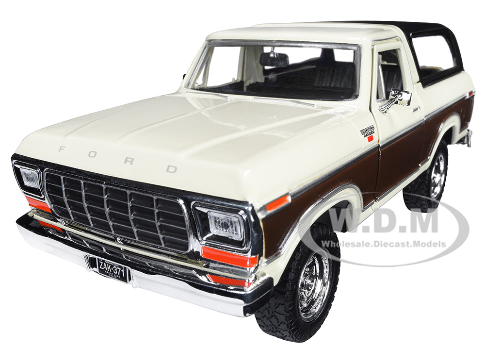 1978 Ford Bronco Ranger XLT with Spare Tire Cream and Brown with Black Camper Shell "Timeless Legends" Series 1-24 Diecast Model Car by Motormax