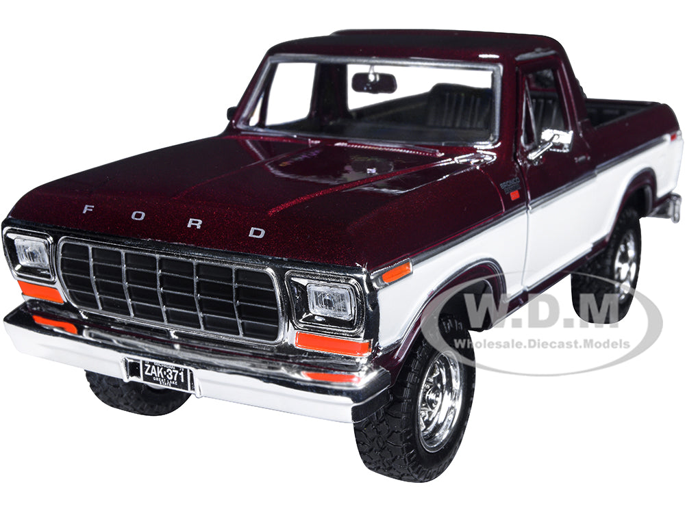 1978 Ford Bronco Ranger XLT (Open Top) with Spare Tire Burgundy Metallic and White "Timeless Legends" Series 1-24 Diecast Model Car by Motormax