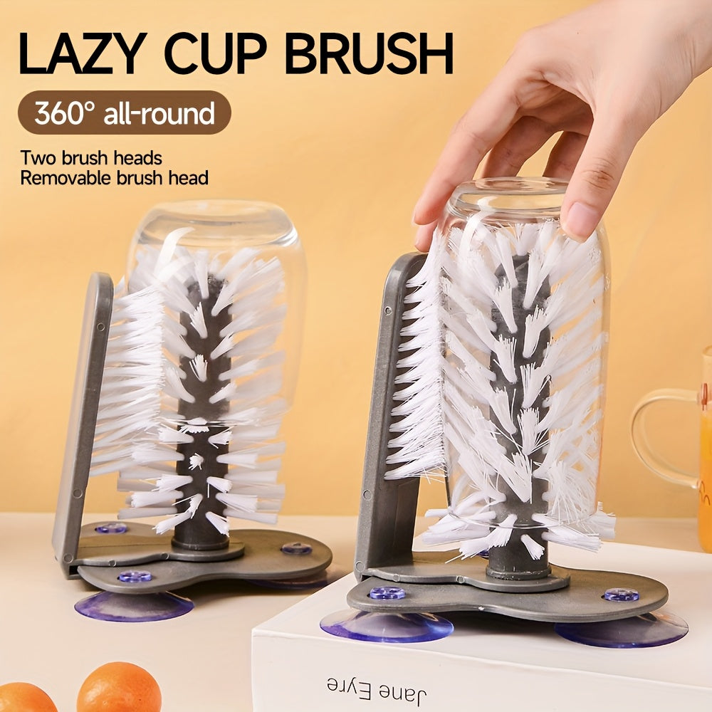 TEMU 1pc Heavy-duty Cup Washer With Suction Cup - 360° Cleaning Brush, Non-slip Base For Glasses, Bottles, Cups - Space-saving Kitchen Organizer -