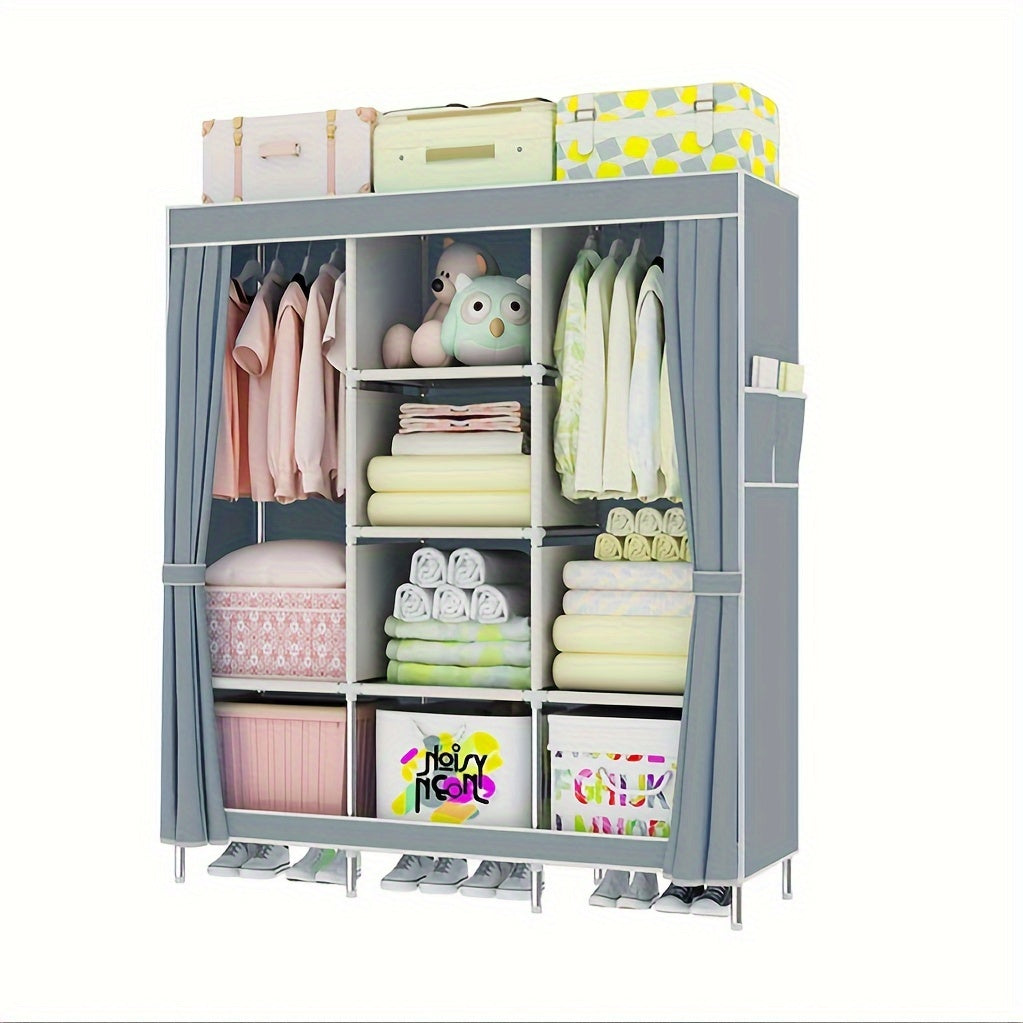 TEMU Spacious And Elegant Wardrobe - Easy To Assemble, Durable Paint Finish, In Silvery Gray, Coffee Or Red, Portable Closets