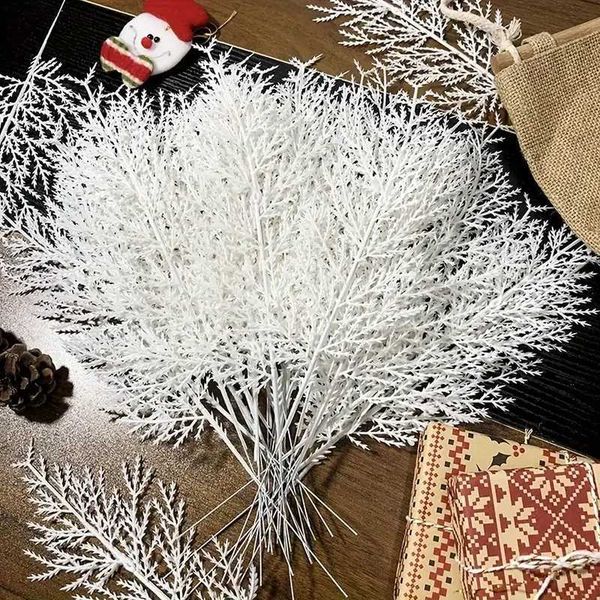 12-24pc Artificial Pine Leave Branche Christmas Gold Silver Fake Plants Glitter Garland Xmas Tree Ornament Room Decoration PlantXJ241212