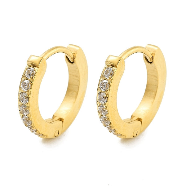 Boucles d'oreilles créoles en acier inoxydable 304 avec micro pavé de zircones cubiques transparentes et placage ionique (IP)