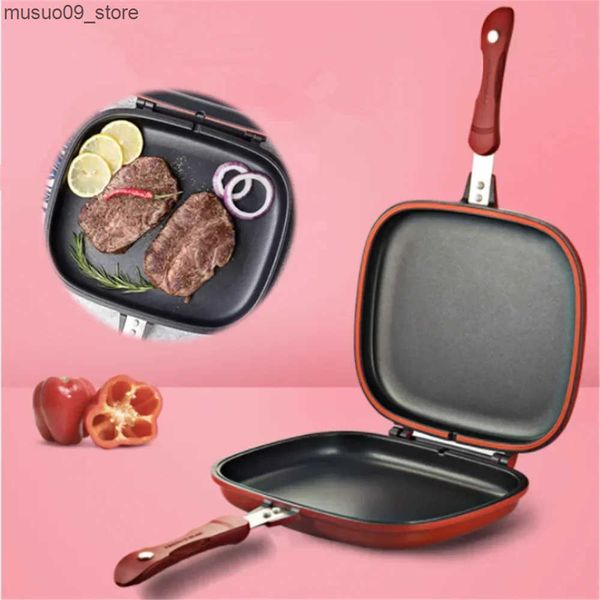 Other Cookware Double Sided Grill Frying Pan Skillet Grill Durable Nonstick Pans Baking Tray Wok Cooking Pots Utensils Kitchen Accessories L