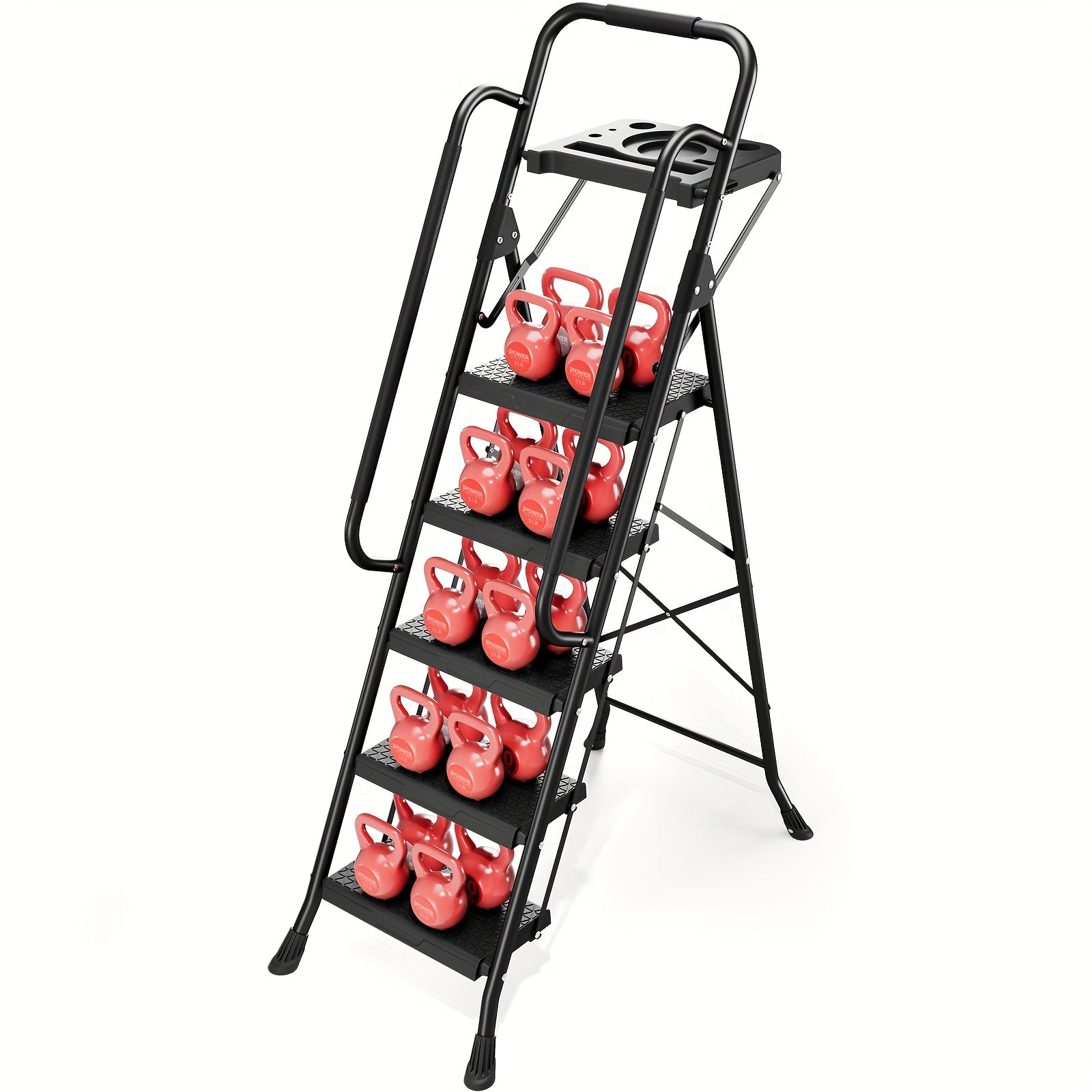 TEMU Toolf Sturdy Steel Ladder, Folding Step Stool With Handrail, Anti-slip Wide Pedals, Design, Pass 800lbs Load Testing, Portable Ladder For In