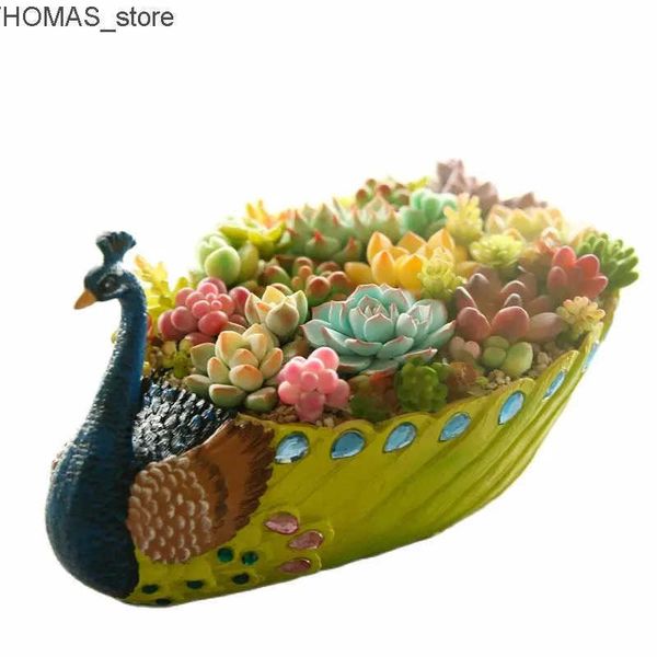 Planters Pots Large Peacock Flower Pot Resin Succulents Planter Desktop Decoration Vase Crafts Arts flower Pots Planting Storage Holder Tray