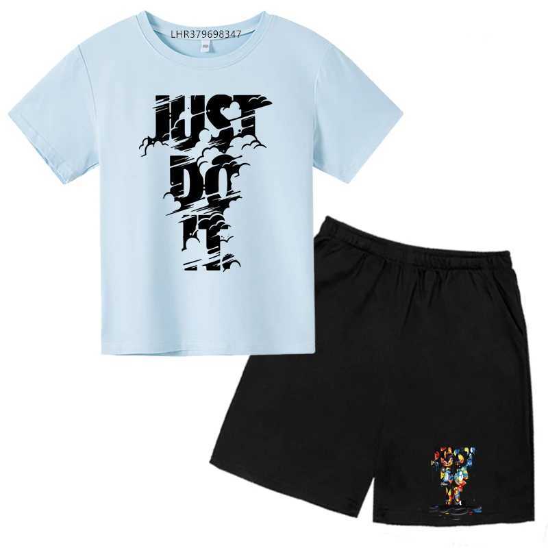 Clothing Sets Print Kids Summer Cute Short Sleeve O-Neck T-shirt Top+Shorts Set 3-12 Year Old Boys and Girls Clothing Childrens T-shirt Clothing d24
