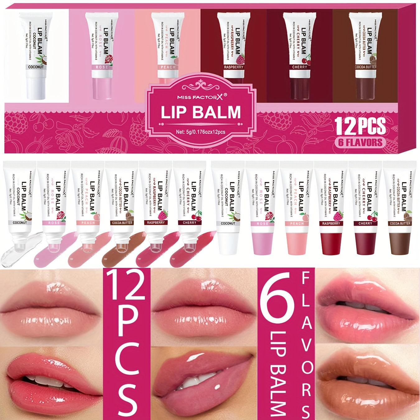 TEMU 12pcs Set Of Glossy Lip Oil, Moisturizing Lip Gloss, With 6 , Liquid Texture, Suitable For Types, All Day, Perfect Gift Set For Bright And