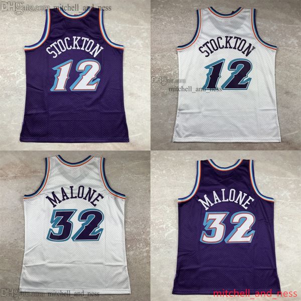 Classic Retro 1996-97 Printed Basketball 12 John Stockton Jersey Vintage 32 Karl Malone Jerseys Shirts