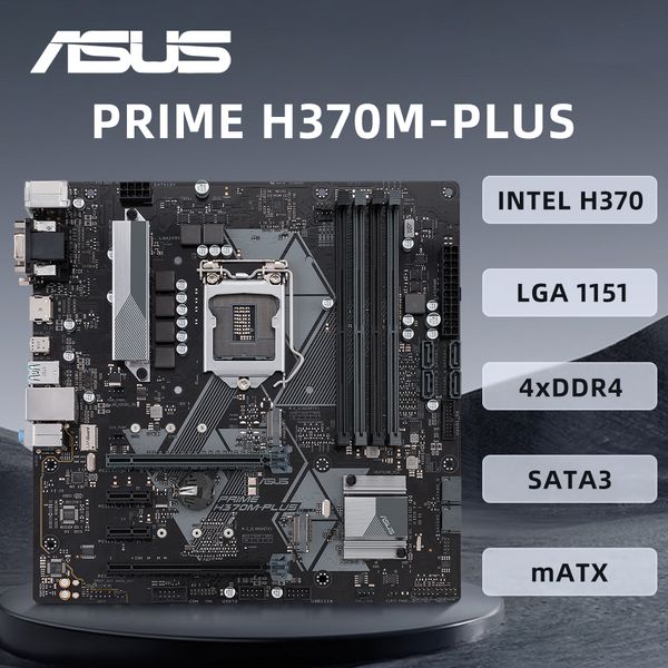 LGA 1151 Motherboard ASUS PRIME H370M-PLUS uses Intel H370 Chipset 4DDR4 64GB PCI-E 3.0 2M.2 6SATA III 1RJ45 Micro ATX.
