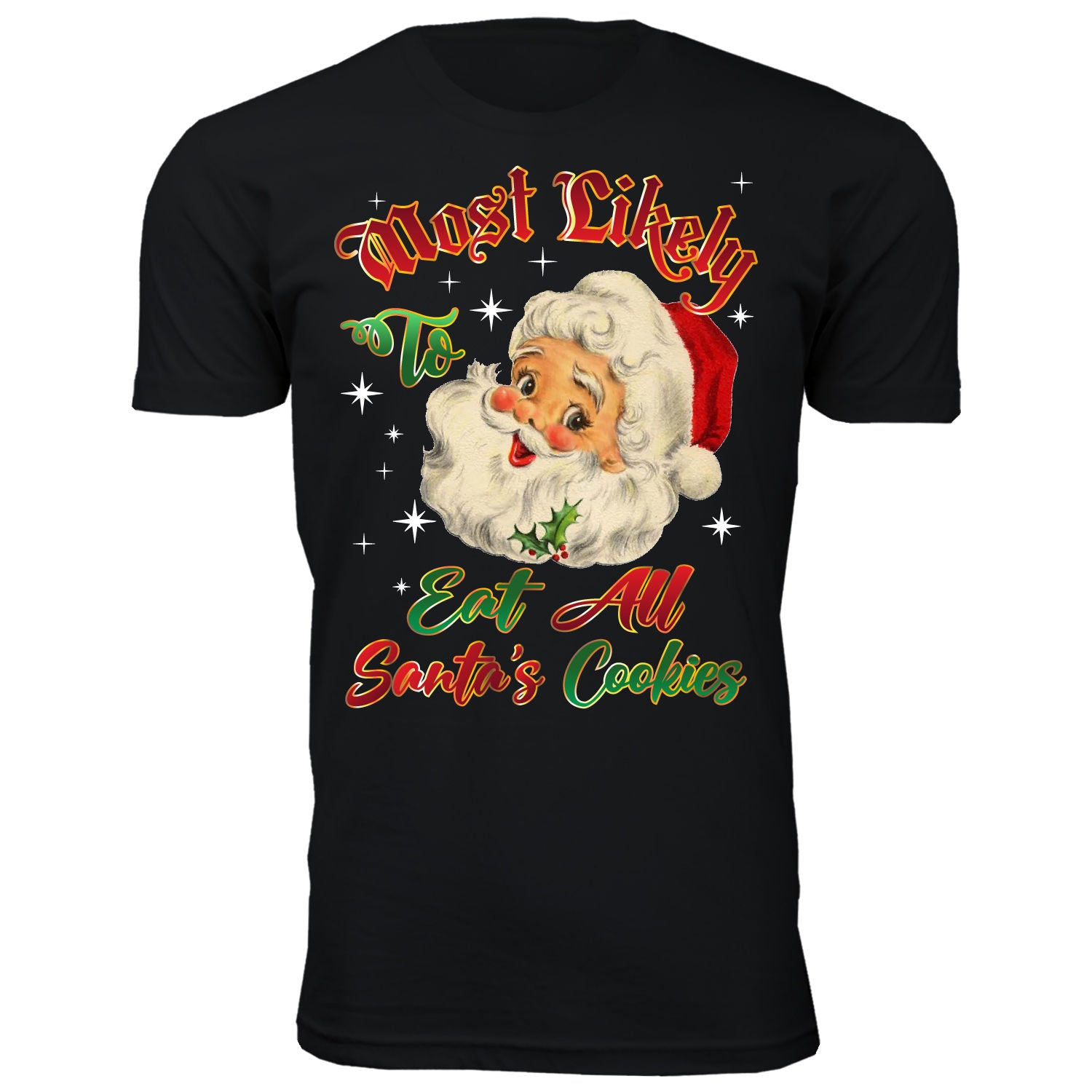 Men's Santa Claus Christmas 'Most Likely...' T-Shirts - Medium - Santa's Cookies - Black
