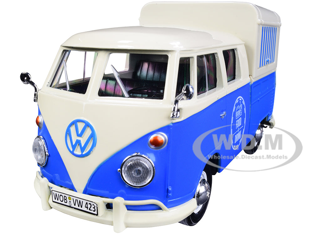 Volkswagen Type 2 (T1) Pickup Food Truck Cream and Blue 1-24 Diecast Model Car by Motormax