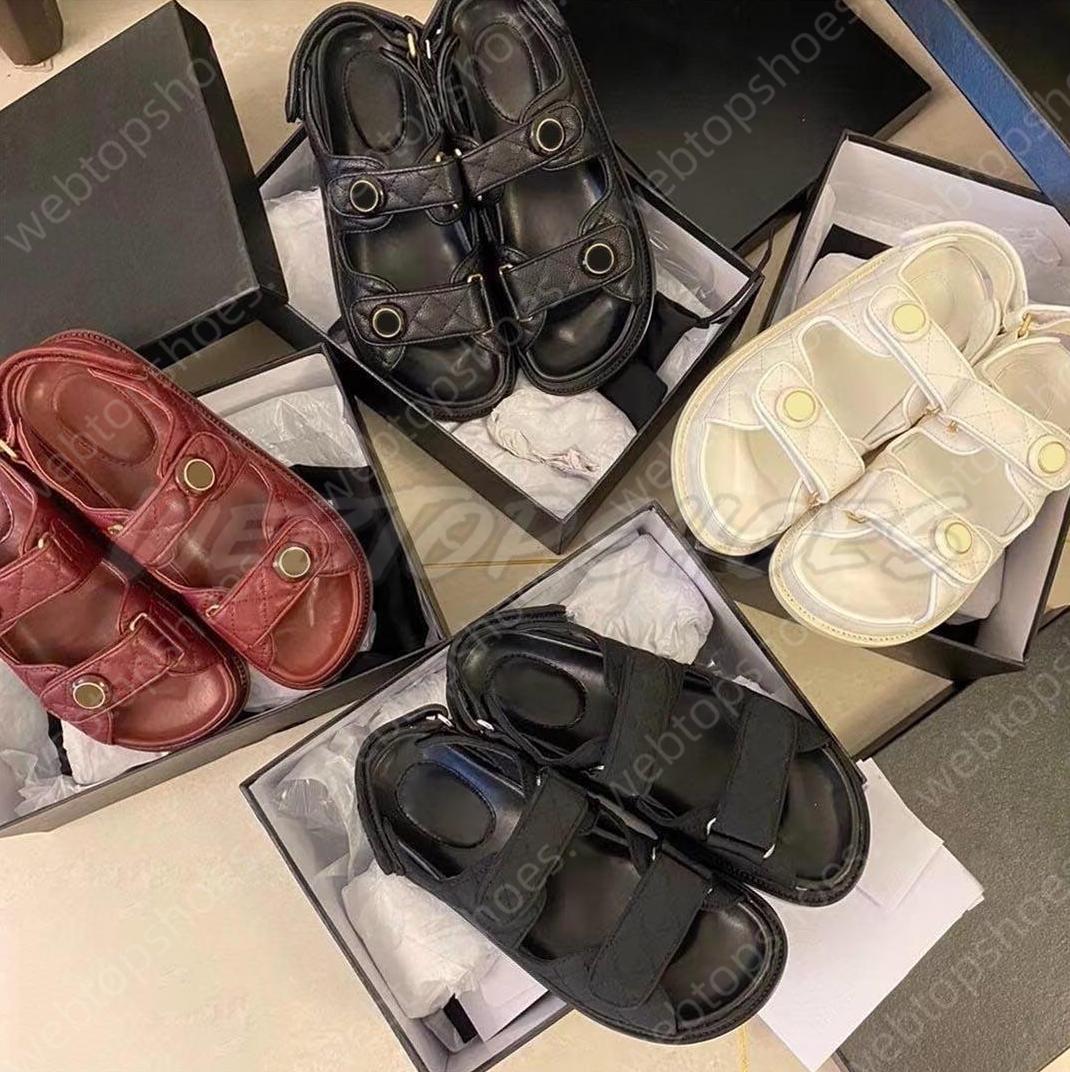 Women Calfskin Dad Sandals Quilted Summer Designer Sandals Shoes Platform Flats Low Heel Wedge Diamond Buckle Sandal Slip Strap Beach Flip Flop have