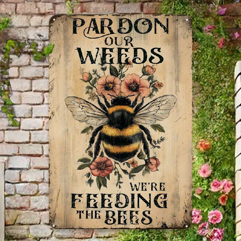 TEMU Wall Decor For Home Kitchen Bathroom Farm Garden Garage, Vintage Garden Decor Patio Outdoor Wall Decor Feeding The Bees Wildflowers Metal Sign