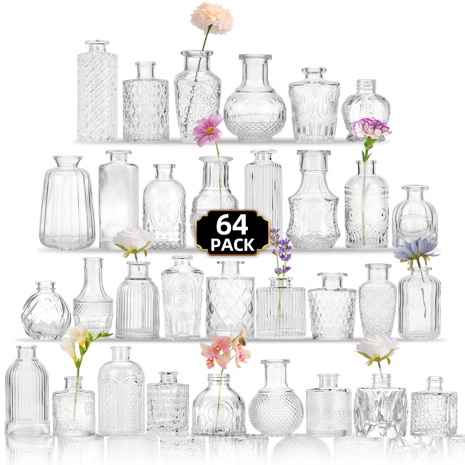 TEMU 12-24-64pcs Glass Bud Vases In Bulk, Small Vases For Centerpieces, Flower Vases For Rustic Wedding Home Table Decorations Banquet Party Festival
