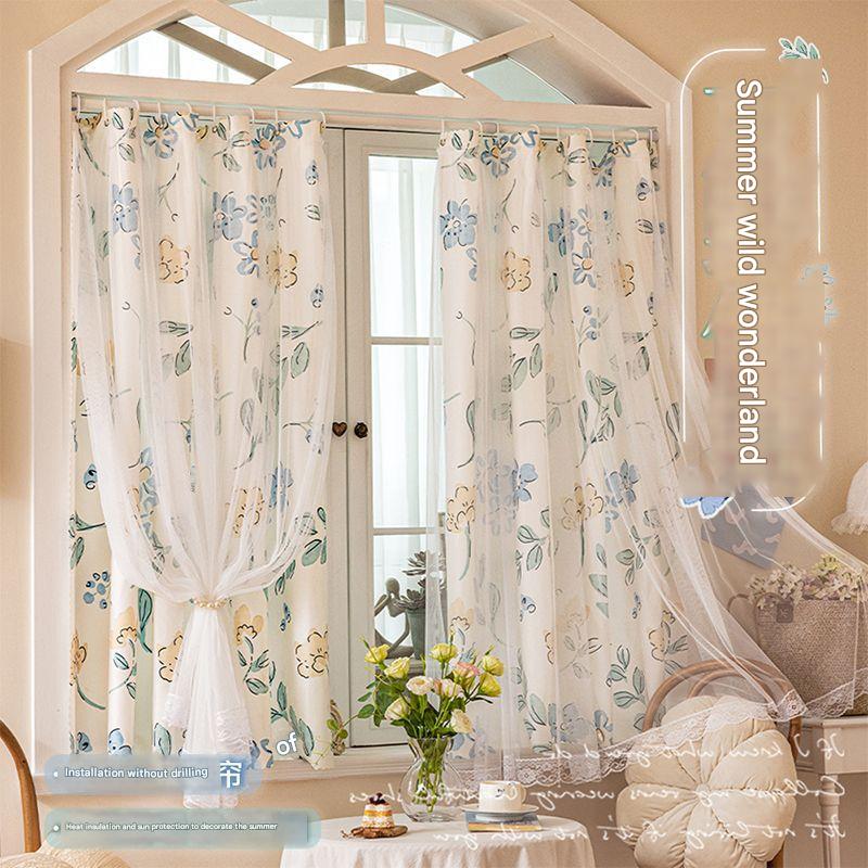 YL-36773 Punch-free installation simple curtain blackout cloth sunshade with rod small short window door curtain rental house partition curtain