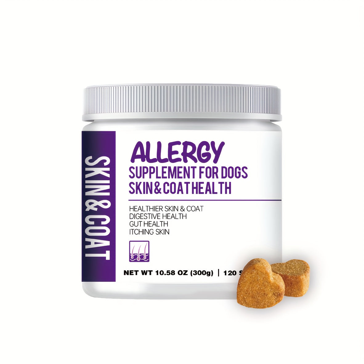 TEMU Dog Skin Coat Chews With 3 & 6, 120 For Skin Coat Supplement, All Breed Sizes, Fish Oil Treats, 10.58oz (300g)