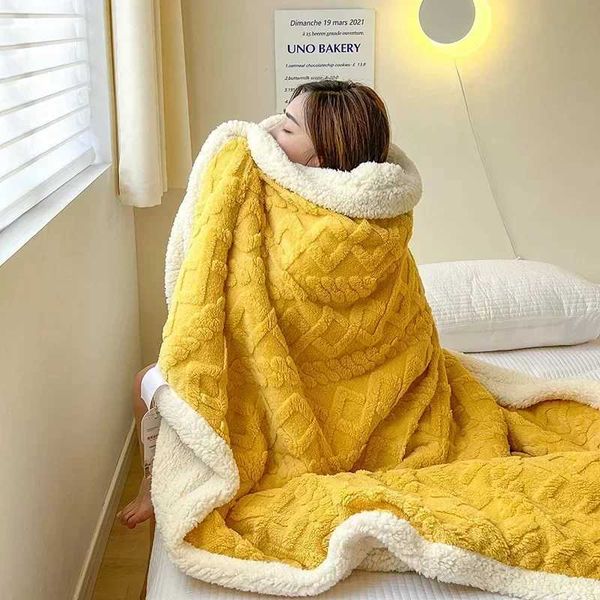 Winter Blanket Lamb Wool Thick Double Side Microfiber Flannel Super Soft Throw Blanket for Bed Comfortable Warm Comforter DoubleXJ241101